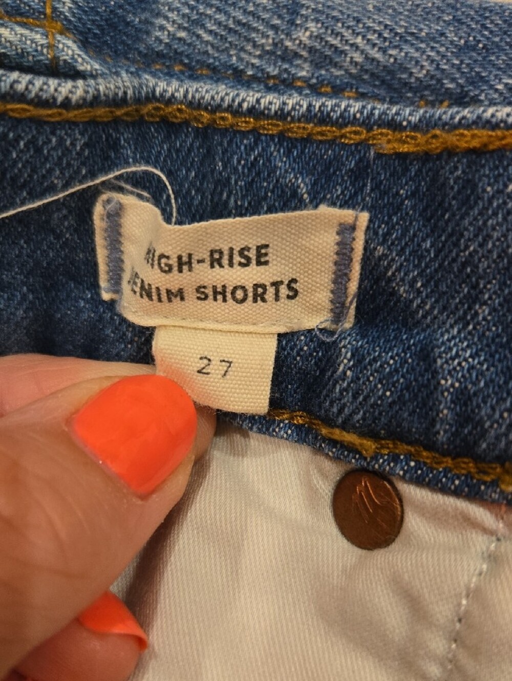 Madewell Blue Raw-Hem High-Waist Denim Shorts | Size 27 - Picture 3 of 5